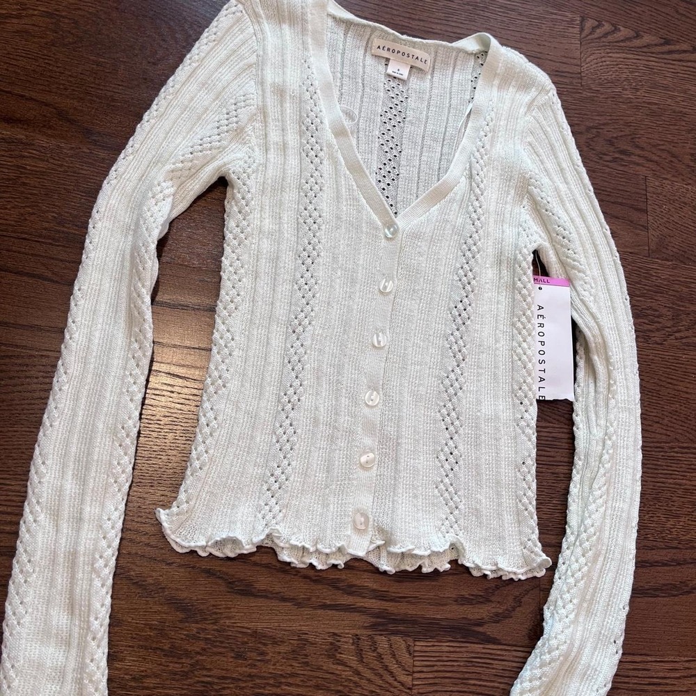y2k aeropostale deadstock white eyelet button up cardigan sweater small - Picture 2 of 7